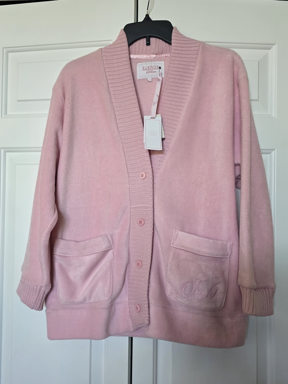 Pink Plush Button-Front Women's Cardigan Sweater